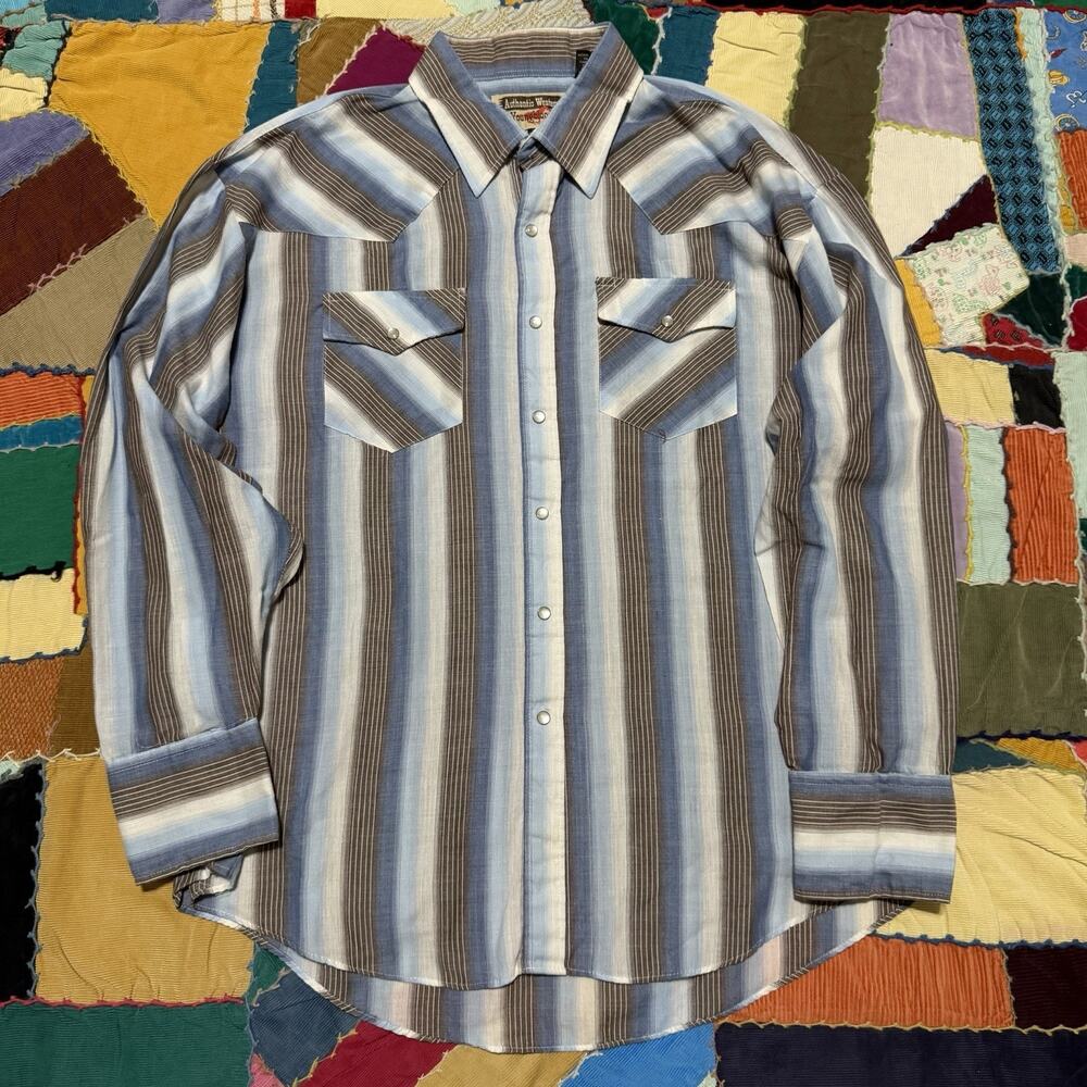 Vintage Authentic Western Greyish Brown/Blue Long Sleeve Pearl Snap XL